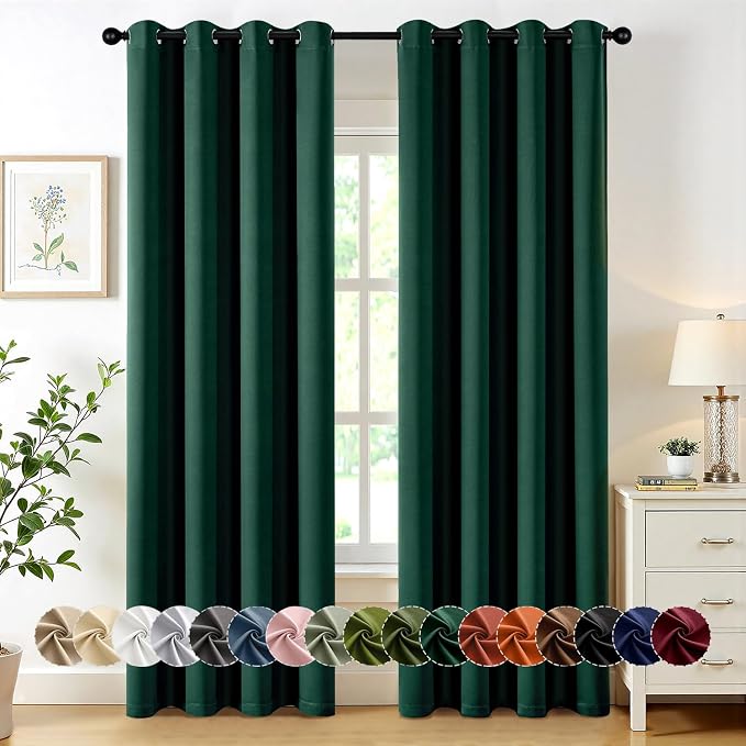 MIULEE Blackout Curtains for Bedroom 2 Panel 50 x 84 Inch Long Hunter Green | Thermal Insulated, Living Room Darkening Grommet Drapes, Noise Reducing, Light Blocking Window Treatments