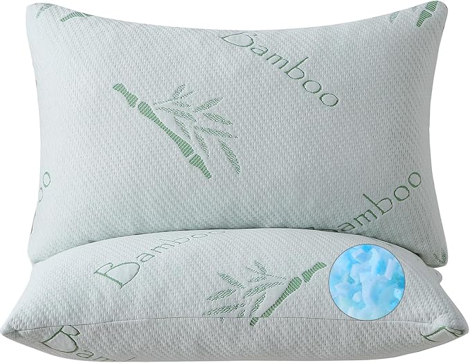 Memory Foam Pillows Queen Size set of 2, Shredded Memory Foam Bed Pillow for Sleeping, Adjustable Fluffy Pillow with Cooling Breathable Cover for All Sleepers, Hotel Quality Rest Pillow Queen 2 Pack