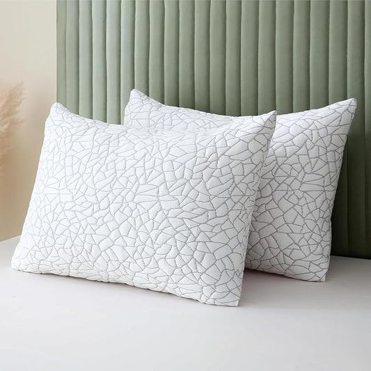 BPC Premium Rayon Derived from Bamboo Firm Pillows King Size Set of 2 - Hypoallergenic Shredded Memory Foam Pillows with Removable Cover Bed Pillows for Side Stomach and Back Sleepers, CertiPUR-US