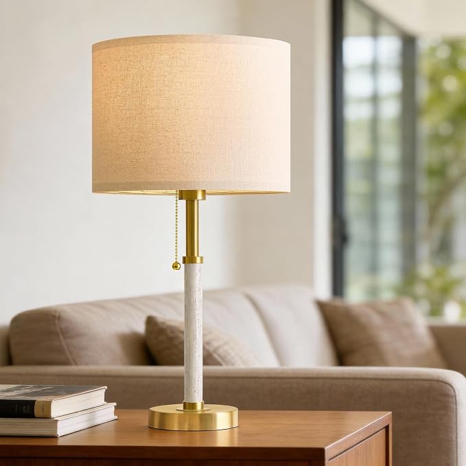 Wood Table Lamps 22" Mid Century Modern Lamps for Bedroom Living Room Lamps | Pull Chain Gold Lamps Set of 2, Mcm Bedside Lamps for Night Stands, Vintage Small Side Table Lamps Buffet Nursery Decor Gifts
