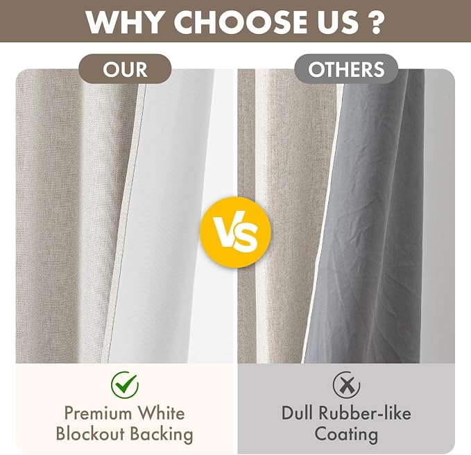 MIULEE 100% Blackout Linen Curtains for Bedroom 40W x 92L Cream 2 Panels | 92 inches Long, Thermal Insulated, Room Darkening, Black Out Drapes for Living Room, Back Tab Rod Pocket