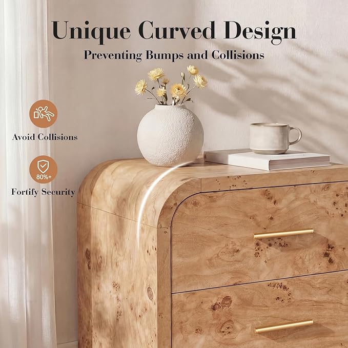 Night Stand Set of 2 [Unique Curved Profile] [FSC-Certified Wooden Board] 2-Drawer Nightstand 24" H Metal Handle Modern Sturdy Bedside Table Side Table End Table | [Curved Profile] [FSC-Certified Wooden Board] Nightstand 24" H Metal Handle Modern Bedsi...