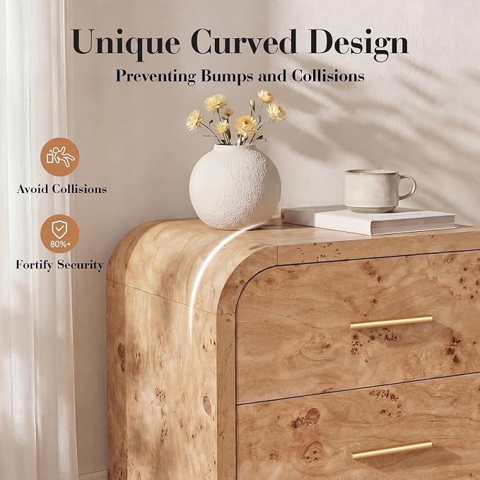 Night Stand Set of 2, 3-Drawer | [Curved Profile] [FSC-Certified Wooden Board] Nightstand 26.7"H Metal Handle Modern Bedside Table Side Table End Table