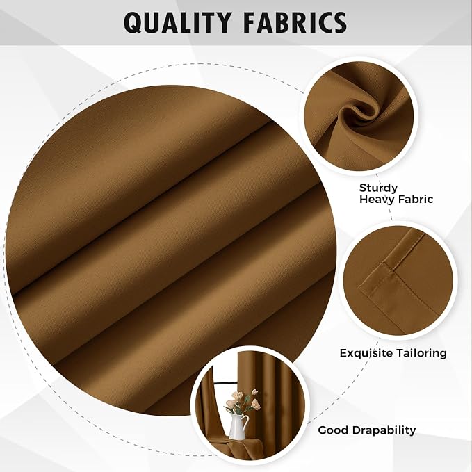 MIULEE Golden Brown Blackout Bedroom Curtains Drapes 96 Inch Long 52"x96" | Grommet Top, Room Darkening Window Drapes, Privacy Protection, Thermal Insulated, Heat Blocking, Light Blocking
