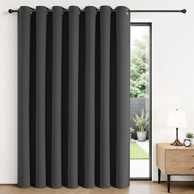 Joydeco Blackout Patio Sliding Door Curtains, Privacy Room Divider Curtains | Extra Wide Thermal Blackout Curtains for Bedroom Living Room, Curtain for Patio Door (Grey, 60Wx90L, 1 Panel)