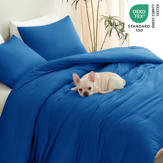 King Comforter Set, 3 Pieces Down Alternative Bedding, Classic Blue | 270 GSM All Season Comforter with 4 Corner Ties for Use as a Duvet Insert, OEKO-TEX Certified, 2 Pillowcases, 102 x 90 in