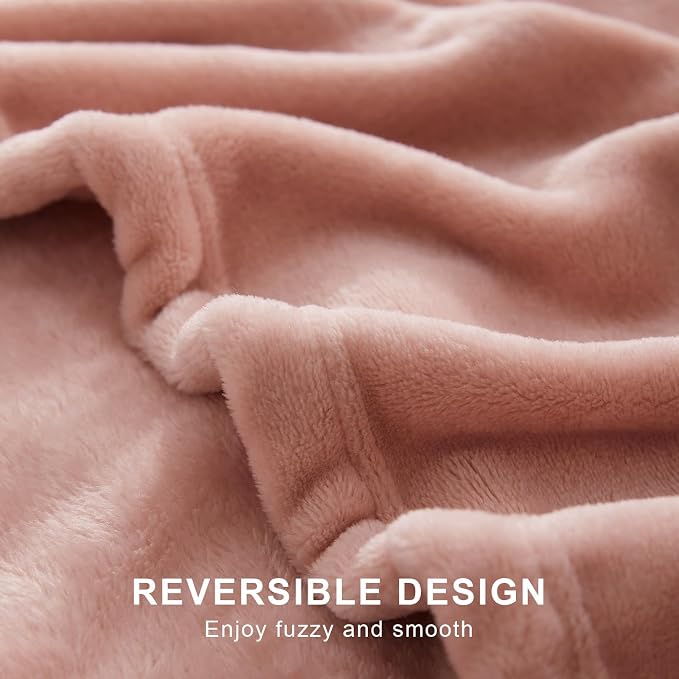 Hansleep Queen Dusty Pink Fleece Blanket, Soft Flannel Bed Blanket | Fuzzy Cozy Blanket 90x90 Inches, Multi-use for Bed, Sofa, Couch, Travel, Camping, All Season Warm Lightweight Cover