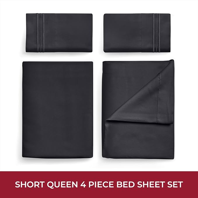 Mellanni Iconic 4-Piece, Ultra Soft Sheet Set (RV/Short Queen, Black) | 10M+ Sleepers. Lab-tested: Sleeps Cool, Stays Bright, Strong, Smooth. Good Housekeeping Best Bedding, 7 yrs running.