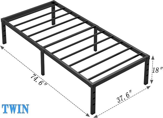 NEW JETO Metal Bed Frame,Twin Size Bed Frame with Storage Space,18 Inch | Heavy Duty Sturdy Mattress Foundation,Easy Assembly,No Box Spring Needed, Black
