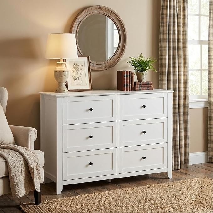 Garvee White 6-Drawer Dresser for Bedroom, 41.7" L Entryway Storage Drawers | Modern Lacquered Chest of Drawers, 15.8"D x 41.7"W x 31.5"H, Storage Dresser with Deep Drawers for Hallway Entryway