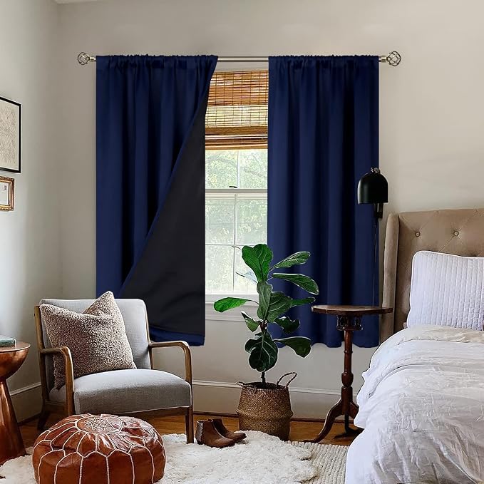 BGment Navy Blue Black-Out 63 Inch Length Curtains for Bedroom Windows with Black Liner, Double Layer Thermal Curtains Room Darkening Curtains with Rod Pocket (52 x 63 Inch, Navy Blue, 2 Panels) | Thermal Insulated, Room Darkening Curtains, Rod Pocket ...
