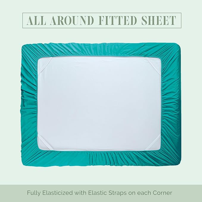 Elegant Comfort Luxurious 1500 Premium Hotel Quality Microfiber 4-Piece Sheet Set, 18-24 Inches Deep - Extra Deep Pocket Sheets - Ultra Soft 4PC Deep Pocket Sheets, Queen, Turquoise
