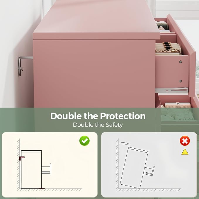 MapleGrace Modern 8 Drawer Dresser, Simply Chest of Drawers for Bedroom, Wooden Storage Dresser with Deep Drawers for Living Room/Hallway/Entryway (Pink)