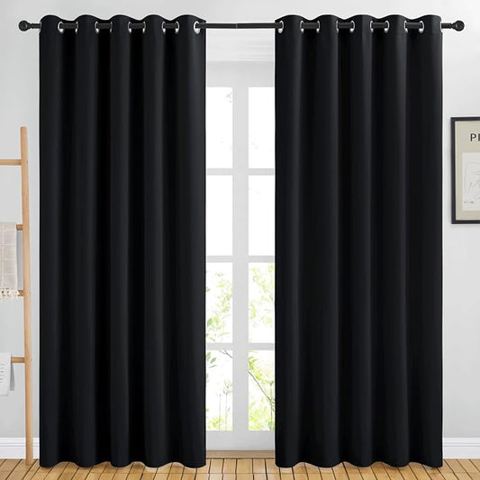 NICETOWN Black Blackout Curtains for Living Room 66" w x 80" L 2 Panels | 3 Pass Microfiber Noise Reducing Thermal Insulated Solid Ring Top Window Drapes, Light Blocking Decor for Bedroom Kitchen