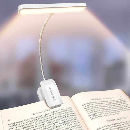Glocusent 26 LED Reading Lights for Books in Bed, Ideal Gifts for Reader | Rechargeable Book Light, Eye Caring 5 Amber Colors Stepless Dimming, Travel Lightweight Clip-on, Book Lovers Men Women Kids