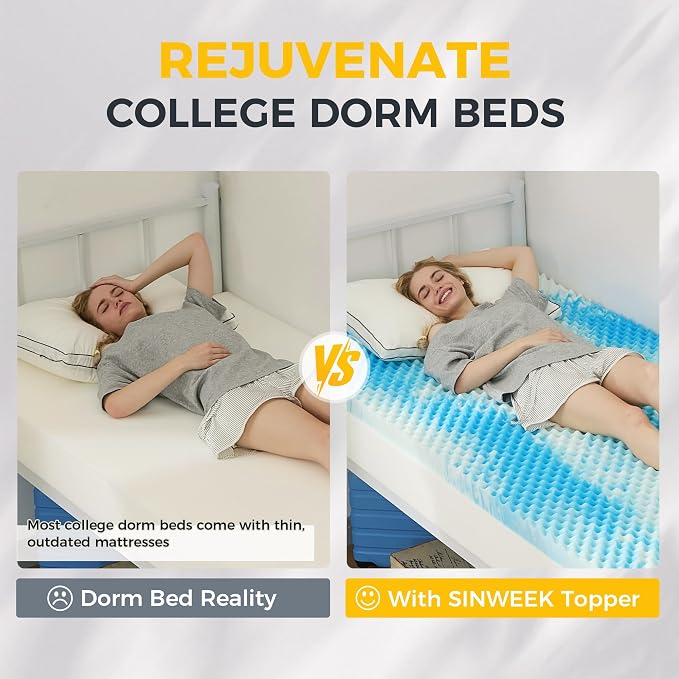 SINWEEK 2 Inch Egg Crate Memory Foam Mattress Topper Twin XL, Twin Extra Long Mattress Pads for College Dorm Room, Pressure Relieve CertiPUR-US Certified, 39x80 Inches, Blue
