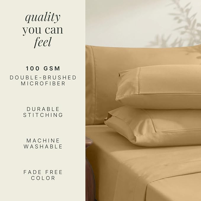 Hearth & Harbor Extra Deep Pocket Queen Sheets Sets - Fits Mattress 18-24 Inches Deep - Extra Deep Pocket Sheets - 6 Piece Queen Size - Camel