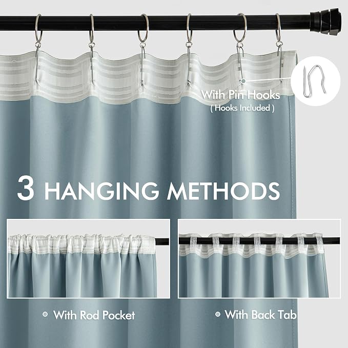 MIULEE Slate Blue Back Tab Blackout Curtains 52x108 Inch Long 2 Panels Set | Rod Pocket Pinch Pleated, Thermal Insulated, Bedroom Living Room Darkening Privacy Drapes, Extra Long Light Blocking Curtains