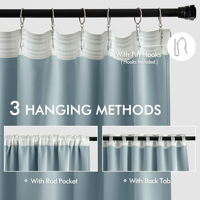 MIULEE Slate Blue Back Tab Blackout Curtains 52x90 Inch Long 2 Panels Set | Rod Pocket Pinch Pleated, Thermal Insulated, Room Darkening, Light Blocking, Privacy Curtains for Living Room Bedroom