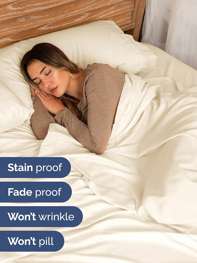 Extra Deep Queen Sheet Set - 4 Piece Breathable Cooling Sheets - Off White | Easily Fits 18 to 24 inch Mattress - Ultra Soft, Wrinkle & Fade Free with Extra Deep Pockets - Comfy Hotel Luxury Bedding