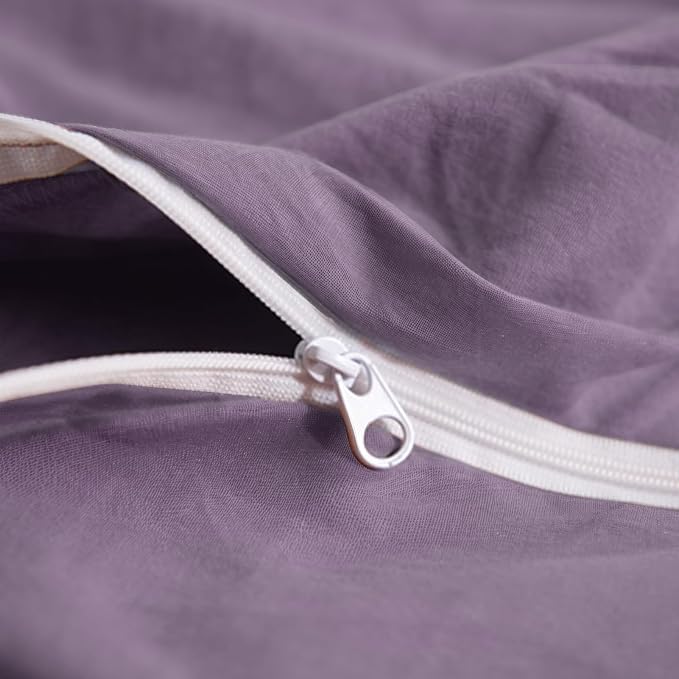 NEXHOME PRO King Duvet Cover Set, 100% Washed Cotton with Linen-Like Texture, Natural Organic, Breathable & Comfortable, Includes Home Bedding Set Dusty Purple (No Comforter) 10490