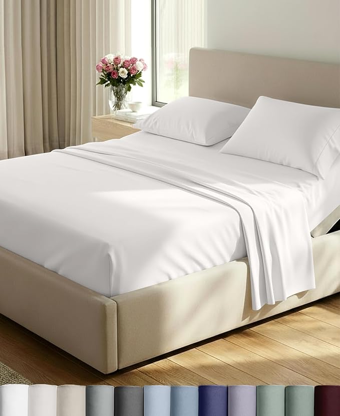 California Design Den 800 Thread Count Split King Sheets, 5 Pc, True Ivory | 100% Cotton Sateen, Good Housekeeping Seal, Split King Sheets Sets for Adjustable Bed with 2 Separate Twin-XL Mattresses