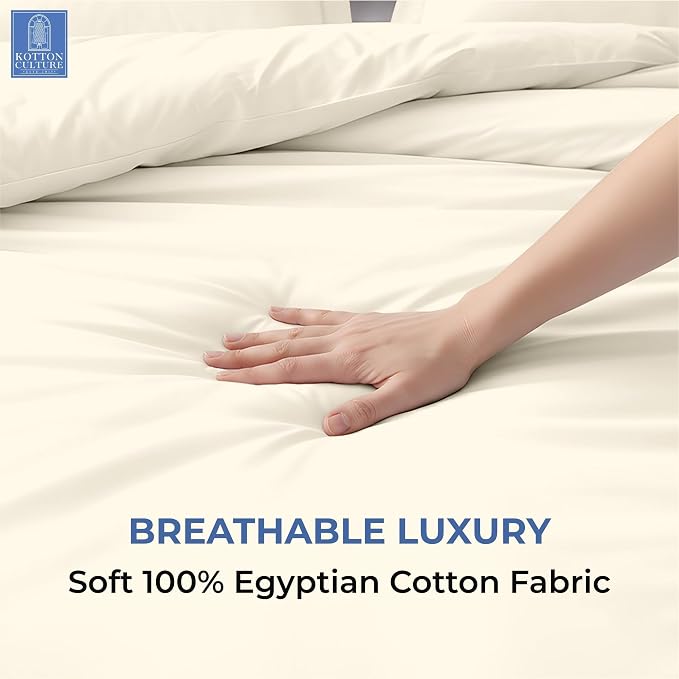 3 Pc Twin XL/Twin Duvet Cover Set-100% Egyptian Cotton 600 Thread Count Ultra Soft Premium Durable Comforter Cover Zipper Closure & Corner Ties- (Ivory, 68" X 90")