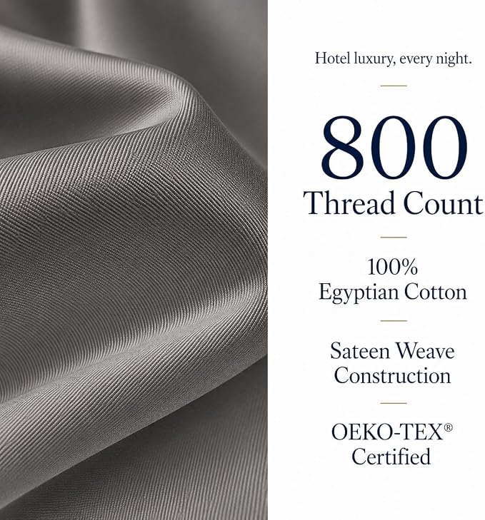 King Sheet Set, 800TC Egyptian Cotton King Size Bed Sheets - Granite Grey | 15" Deep Pocket, Super Soft, Luxury Sateen Weave, Breathable Cotton Sheets King Size for Hotel-Quality Comfort Every Night
