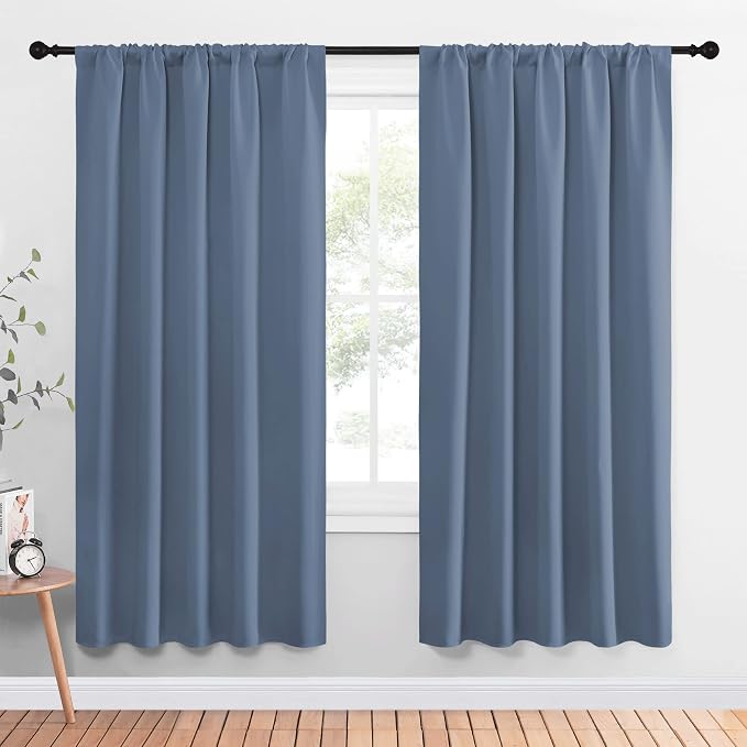 NICETOWN Living Room Curtains, Blackout Curtain Panels, Window Treatment Energy Saving Thermal Insulated Solid Rod Pocket Blackout Drapes/Draperies (Stone Blue, 1 Pair, 52 by 72-inch)