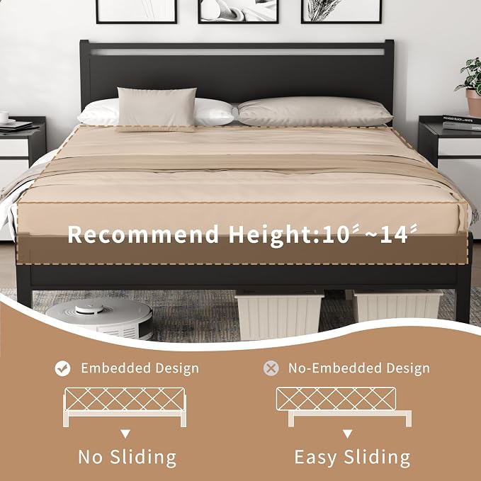 Easy Install 16 Inch Full Size Bed Frame with Headboard&Footboard | Large Under Bed Storage, No Box Spring Needed, Non-Slip Without Noise, Sturdy Steel Frame, Mattress Foundation, Black