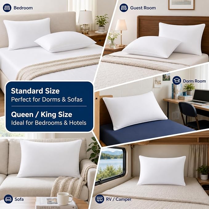 CozyLux Bed Pillows King Size Set of 4, 19" x 34", Medium Support | Soft Supportive Down-Alternative Pillows for Side, Back & Stomach Sleepers, OEKO-TEX Certified, Hotel Quality, Washable
