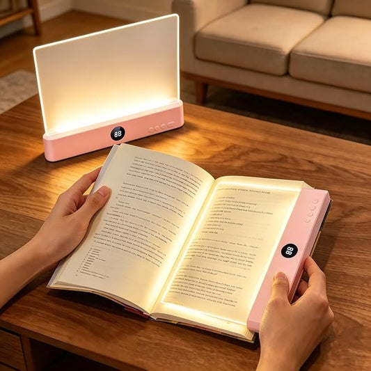 Choudao LED Book Light & Night Light 2 in 1, Flat Reading Light, Pink | 3 Color Temperatures & Stepless Dimming, USB Rechargeable Full Page Light with Timer for Night Reading in Bed