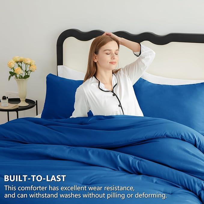 King Comforter Set, 3 Pieces Down Alternative Bedding, Classic Blue | 270 GSM All Season Comforter with 4 Corner Ties for Use as a Duvet Insert, OEKO-TEX Certified, 2 Pillowcases, 102 x 90 in