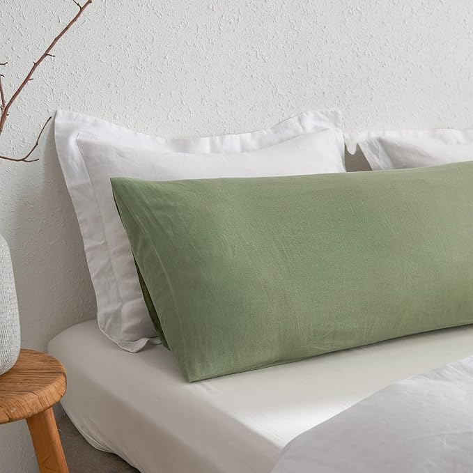 Simple&Opulence Body Pillow Cover 20" x 54",100% Pure Linen, Ultra Soft and Breathable, Body Pillowcase with Envelope Closure for Adults(Sage Green)