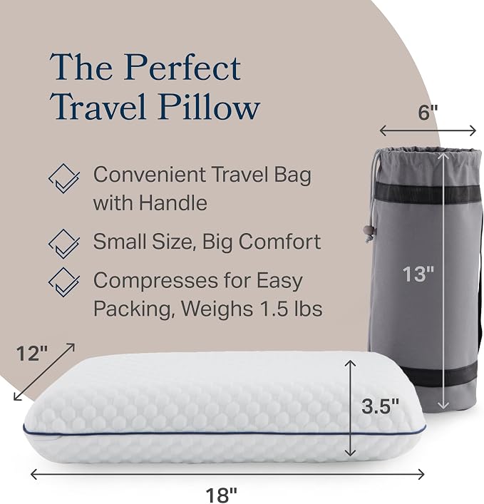 Weekender Cooling Gel Memory Foam Camping Pillow – Travel Size, Ventilated Cooling Pillow for Side & Back Sleepers, Neck Support, Compact with Carry Bag, Washable Cover
