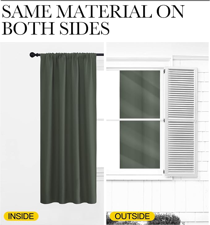 NICETOWN Dark Mallard Blackout Curtains for Kid's Room 42" x 36" 2 Panels | All Season Thermal Insulated Solid Rod Pocket Top Drapes for Bedroom Living Room Kitchen, Light Blocking Noise Reducing Decor