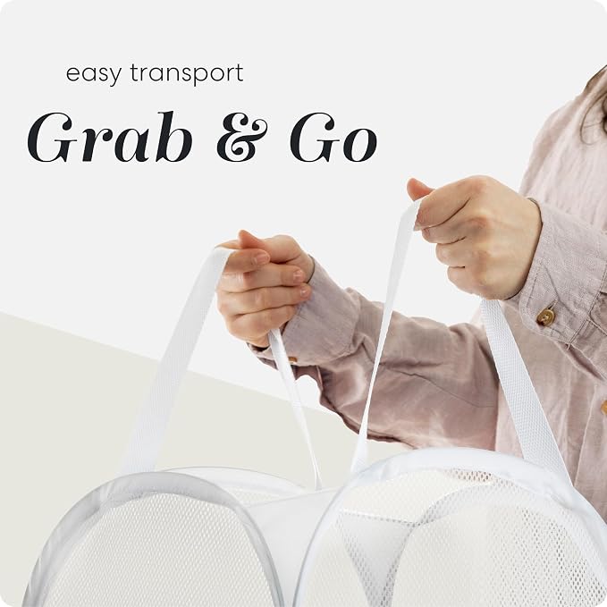 Handy Laundry Pop Up Laundry Hamper 71L Sturdy Collapsible Mesh (White) | Collapsible Mesh Pop Up Hamper, Wide Opening, Side Pocket, Breathable, Sturdy, Foldable, Space-Saving for Clothes Storage
