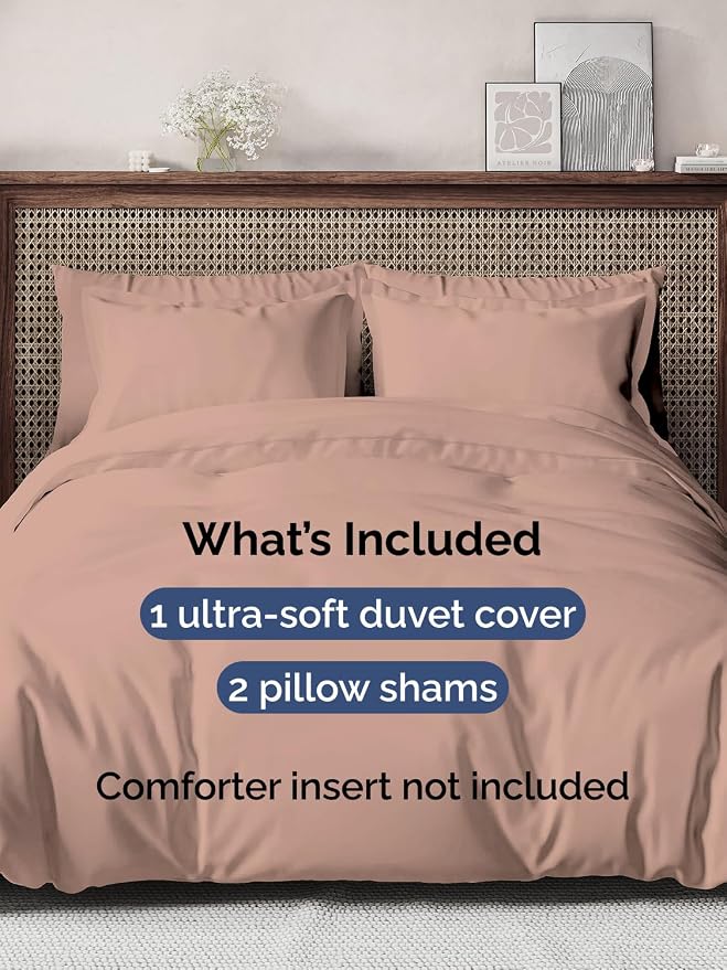 Duvet Cover Queen Size - Extra Soft 3 Piece with Zipper Closure - Mauve | Extra Soft, Breathable, Queen Duvet Cover 90" x 90" with 2 Pillow Shams, Zipper Closures & Ties, Women, Men, Kids & Teens