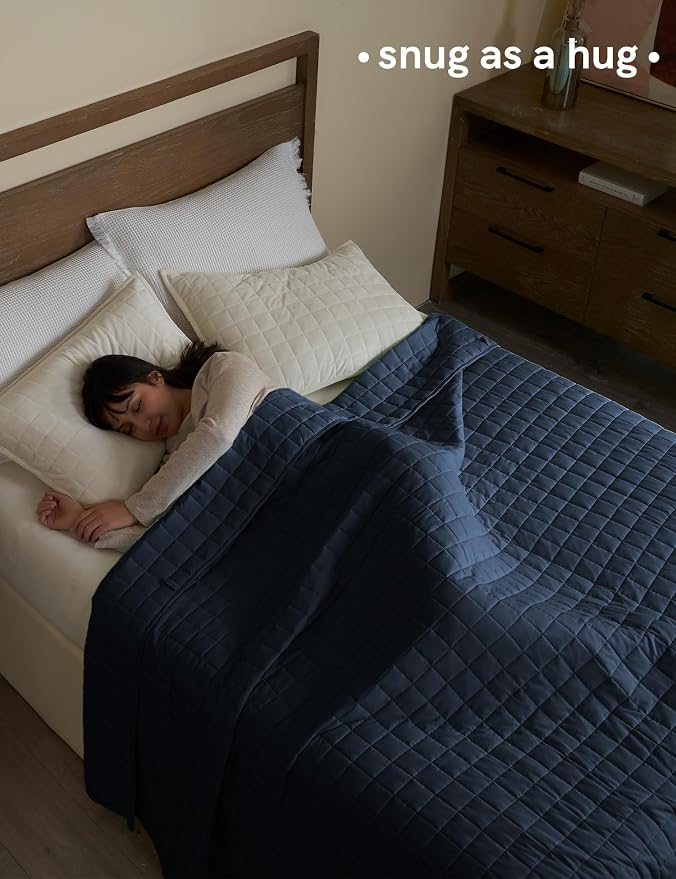 YnM Cotton King Size Weighted Blanket for Adults (88x104 Inches, 25 Pounds, Navy), Smallest Compartments with Cooling Glass Beads,Heavy Blanket for Two Persons of 140~240lbs on Queen or King Bed