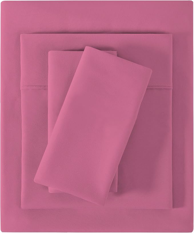 Softan Microfiber Queen Sheet Set with Non-Slip Corner Straps, Hot Pink | 15" Deep Pocket Fitted Bed Sheets, Double Brushed Microfiber, Cozy Sheets & Pillowcase for All Season
