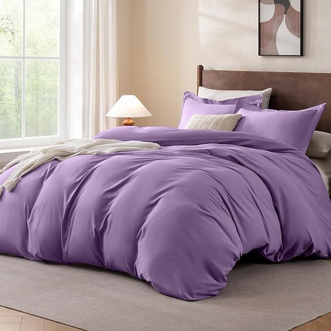 FreshCulture Twin Duvet Cover - 2 Pieces Microfiber Duvet Cover Set with Zipper Closure - Lightweight & Easy Care - 1 Comforter Cover & 1 Pillow Sham - Comforter Not Included (Purple)