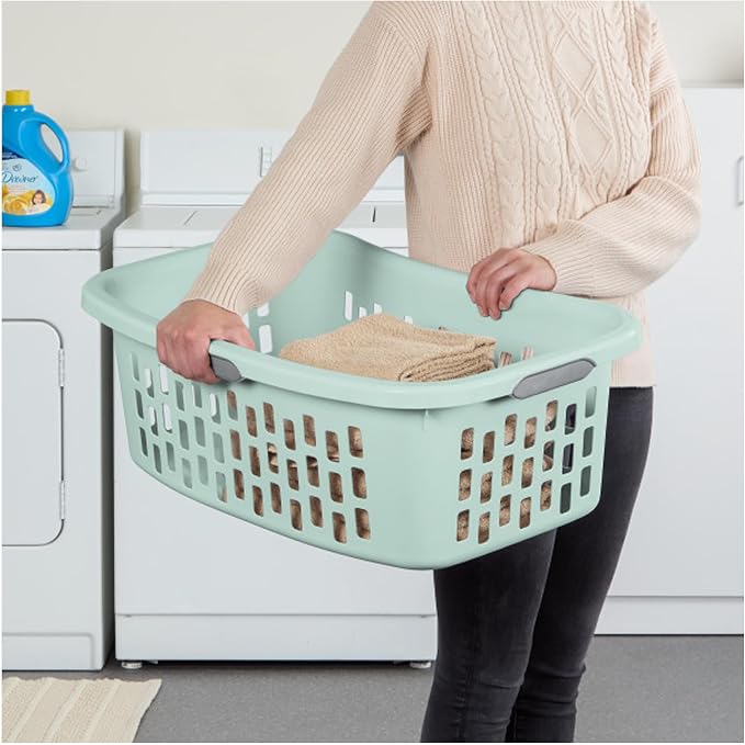 Sterilite 12 Pack HipHold Laundry Basket, Plastic Rectangle Clothes Hamper with Comfort Grip Handles & Reinforced Rim, 1.5 Bushel Capacity, Mint