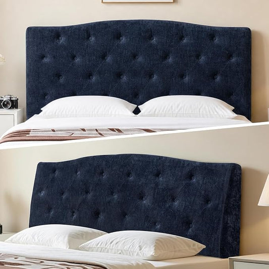 Vamcheer Queen Upholstered Headboard Navy Blue, No Assembly | Ideal for Queen Bed; High-density Foam; Adjustable Height; Provides Soft Support; Luxury Texture Fabric