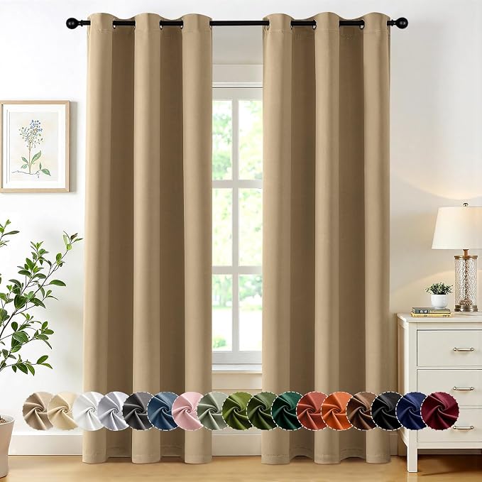 MIULEE Blackout Curtains for Bedroom 2 Panels 40 x 72 Inch Long Taupe Brown | Thermal Insulated, Living Room Darkening Grommet Drapes, Noise Reducing, Light Blocking Window Treatments