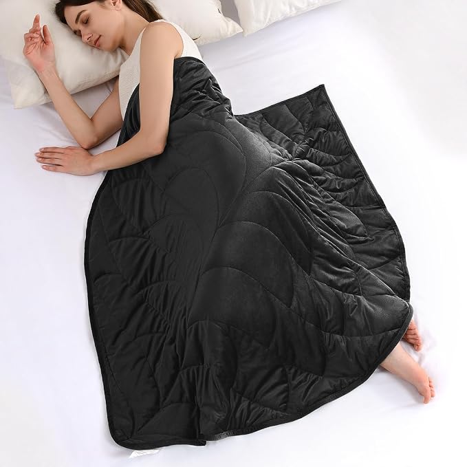 Kaisa Weighted Lap Blanket for Adults, 7 lbs 41" x 53", Leaf Pattern, Black | Washable Weighted Blankets, Small Portable Blanket for Relaxation, Cozy Luxury Crystal Velvet All-Season Heavy Blanket