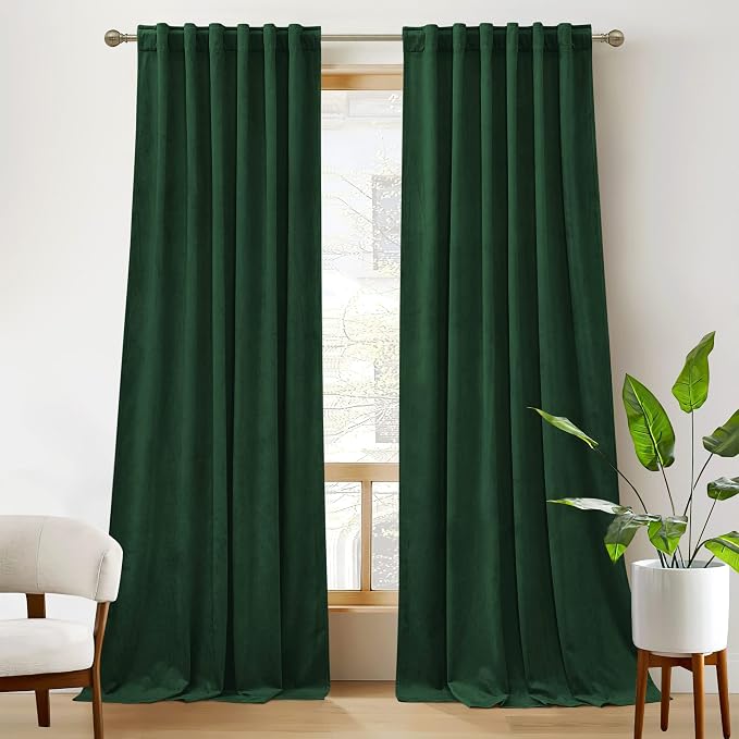 RYB HOME Velvet Closet Curtains 84 inches, Room Darkening Thermal Insulated Privacy Back Tab Drapes for Doorway Enterway, Dormitory, Hunter Green, W 42 x L 84 inches, 2 Panels Set