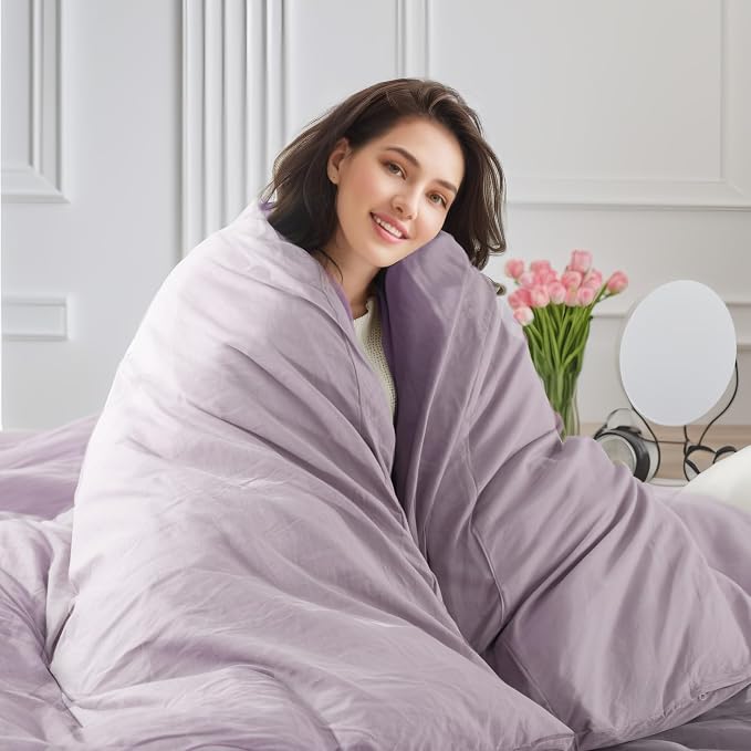 NEXHOME PRO Duvet Cover Set 100% Washed Cotton Oversized Queen 98"x98", Organic Natural Linen Look Textured 3 Pieces Bedding Set Lavender Lilac with Zipper Closure, Breathable, Soft (No Comforter)
