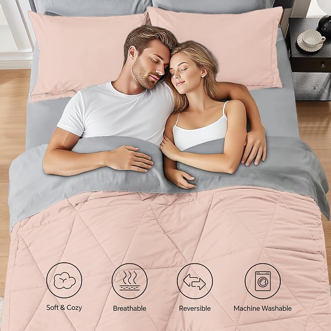 BEDELITE King Comforter Set 7 Pieces, Reversible Dusty Pink Bed in A Bag | Soft All Season Down-Alternative Comforter, Sheets, Pillowcases & Shams, OEKO-TEX Certified Bedding for Bedrrom, Guest Room