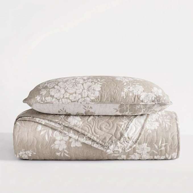 Merit Linens 3 Piece Quilt Set - Super Soft - Lightweight - All Season Quilted Coverlet - Timeless Patterns - Twin/TwinXL Taupe