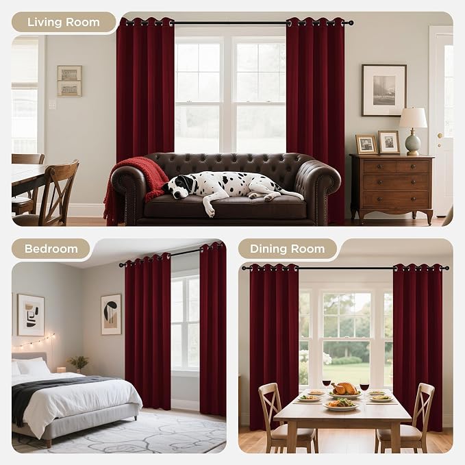 Joydeco Blackout Curtains for Bedroom 63 Inch Drapes 2 Panels Burgundy | Thermal Insulated, Living Room Darkening Grommet Drapes, Noise Reducing, Light Blocking Window Treatments,42W x 63L Inch
